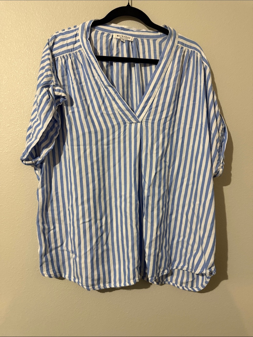 Workshop Republic Clothing Light Blue & White Striped V-Neck Tunic